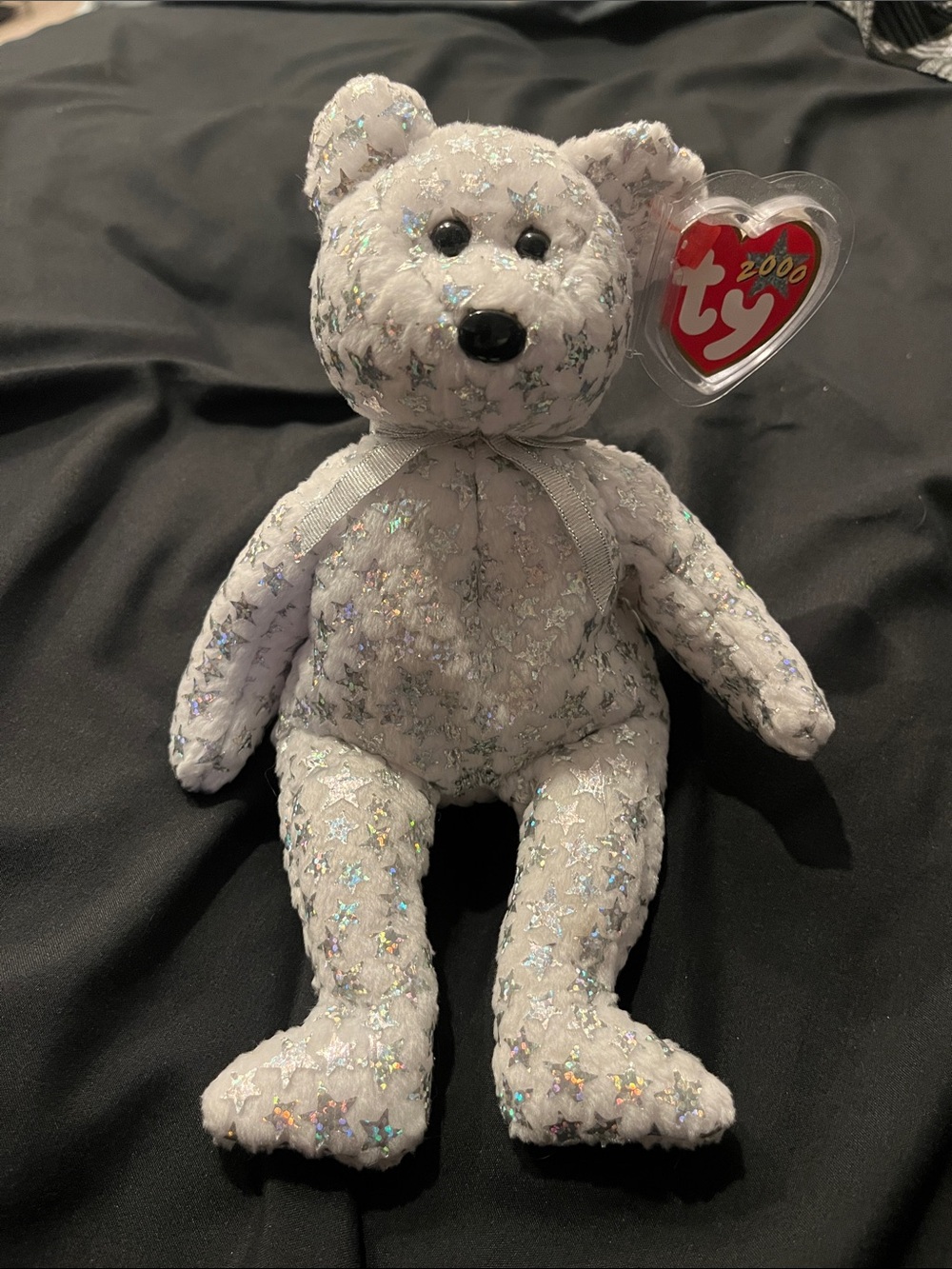 Ty White Bear with Silver Stars "the beginning bear" 2000 y2k beanie baby